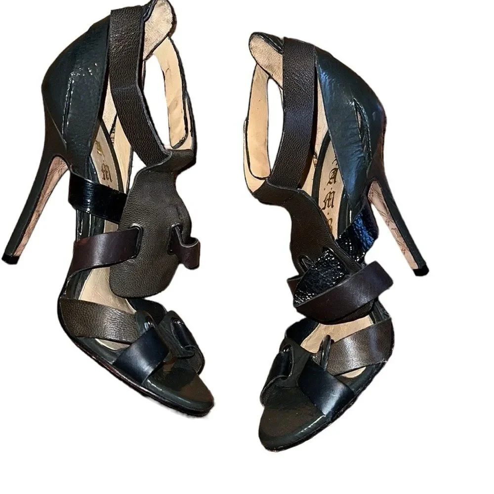 L.A.M.B. Black Strappy High-Heel Sandals